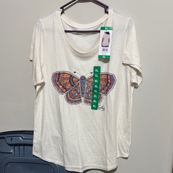 Lucky Brand Cream Butterfly Tee size xl - Picture 1 of 5